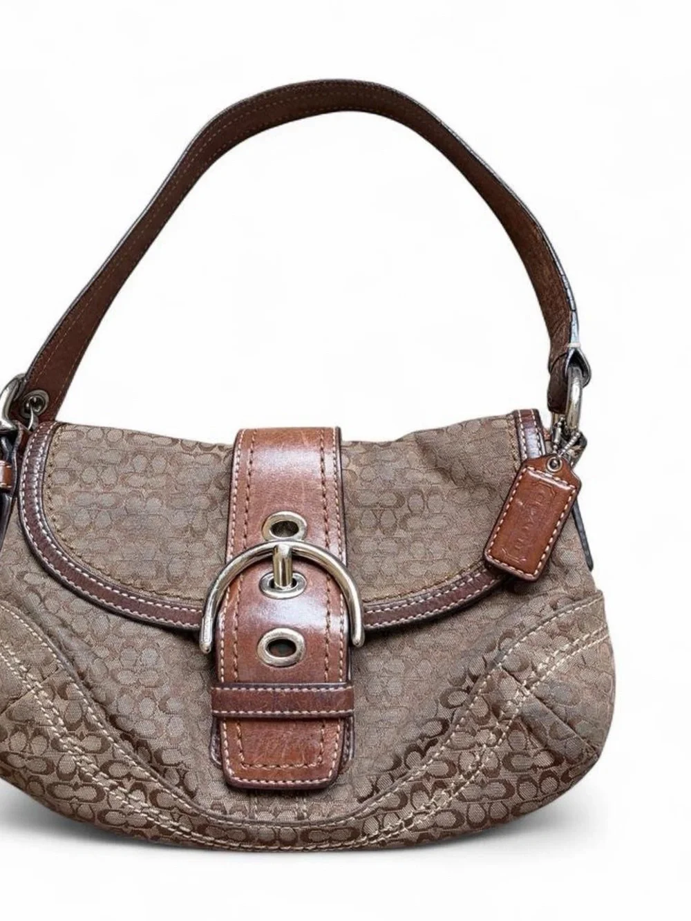Coach Tan & Brown Signature Canvas Shoulder Bag